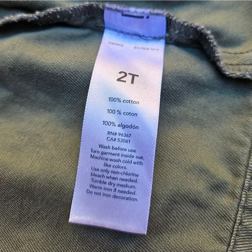 OshKosh B'Gosh Army Green Hooded Utility Jacket Size 2T